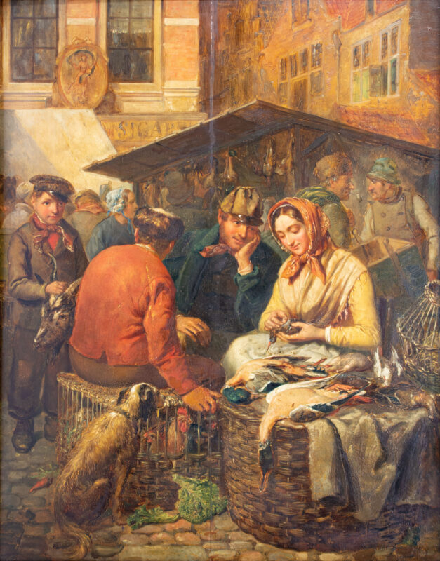 Henri Jan-Augustyn Leys (1815 Antwerpen - 1869 ebenda) (attrib. ) - Marktszene mit verliebtem Paar