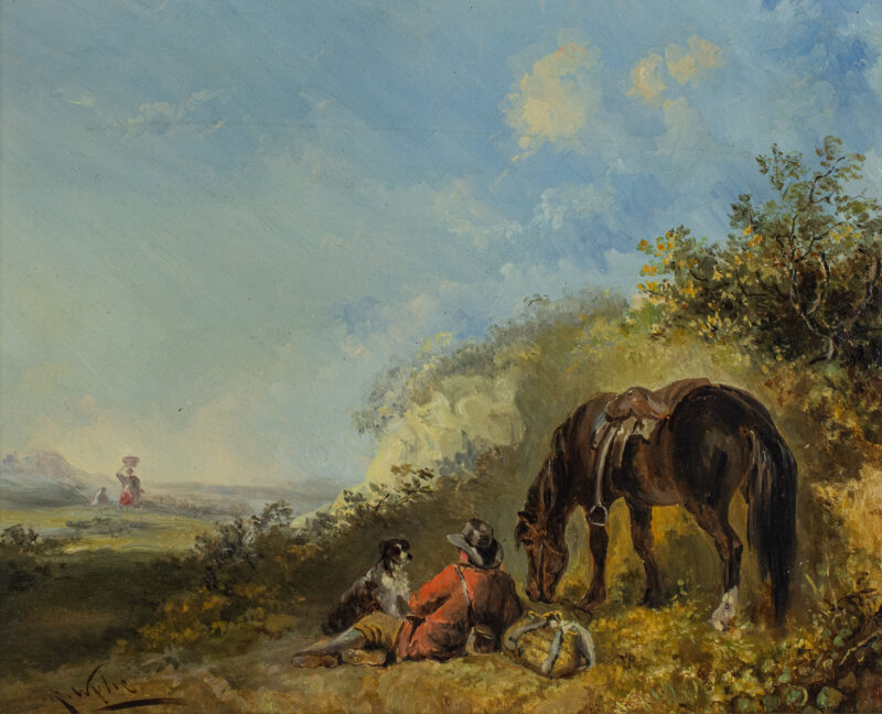 Robert Wylie (1839 Isle of Man - 1877 Pont-Aven, Bretagne) - Rastender Reiter mit Hund