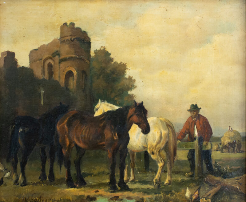 Wouterus II.  Verschuur (1841 Amsterdam - 1936 Lausanne, Schweiz) - Bauer mit Pferden vor Ruinenlandschaft - Bild 1