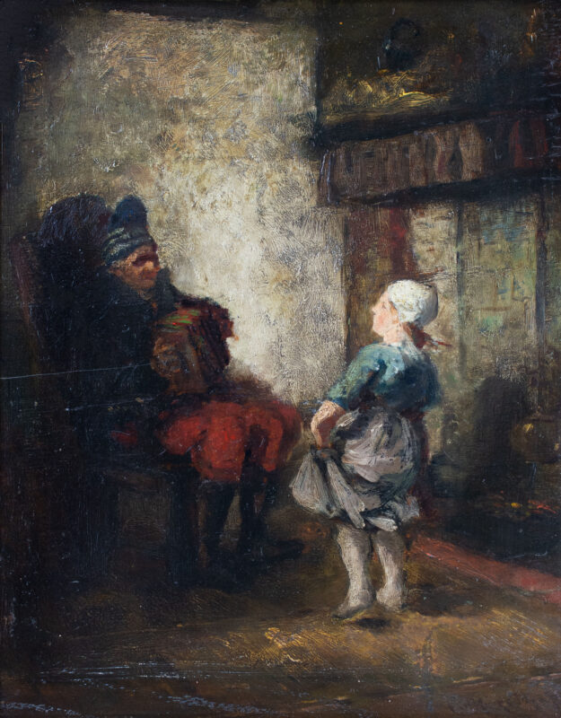 Karl Emil Mücke (1847 Düsseldorf - 1923 ebenda) - Bauer mit Ziehharmonika und tanzendes Kind