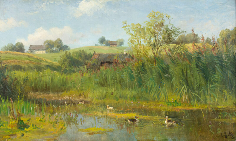 Carl Jutz II (1873 Düsseldorf - 1915 Radun (Weißrussland) - Teichlandschaft mit Enten - Bild 1