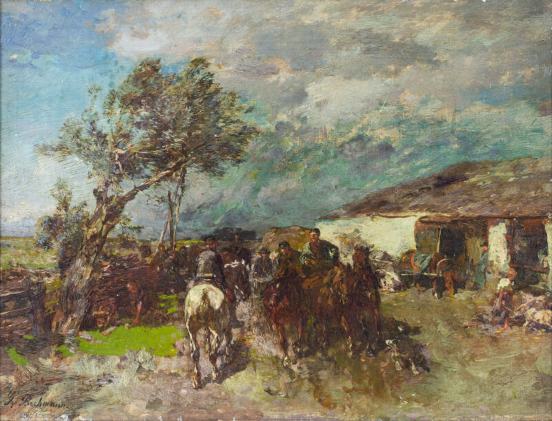 Gregor von Bochmann (1850 Gut Nesat - 1930 Hösel) - Reiter am Stall - Bild 1