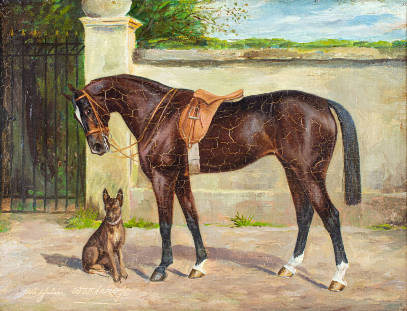 Wilhelm Westerop (1876 Potsdam - 1954) - Gesatteltes Pferd mit Hund - Bild 1