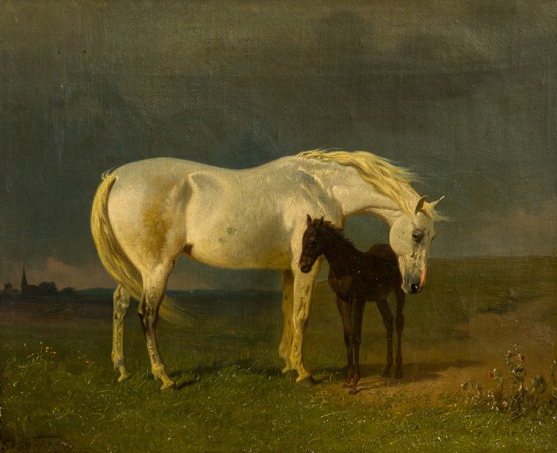 Emil Volkers (1831 Birkenfeld - 1905 Düsseldorf) - Lipizzanerstute mit Fohlen
