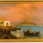 Albert Arnz (1832 Düsseldorf - 1914 ebenda) - Abendstimmung am Golf von Neapel mit Maler an der Staffelei - Bild 2