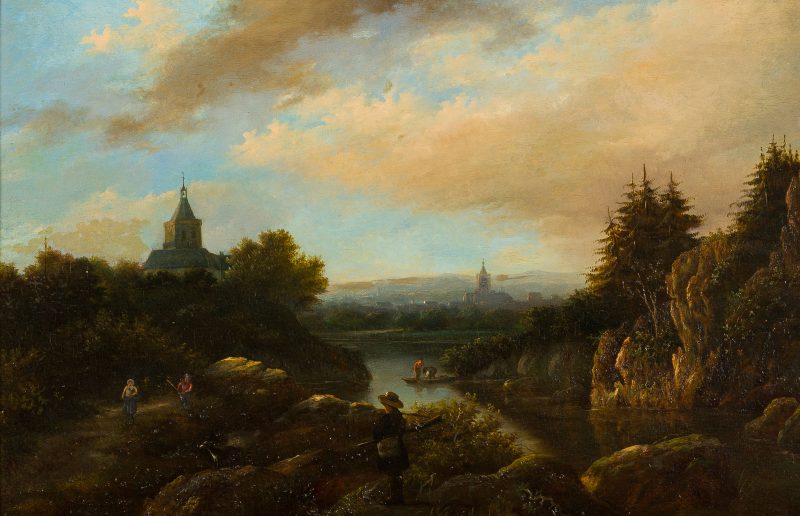 Cornelis Lieste (1817 Haarlem - 1861 ebenda) - Flusslandschaft am Niederrhein (Schwanenburg in Kleve)
