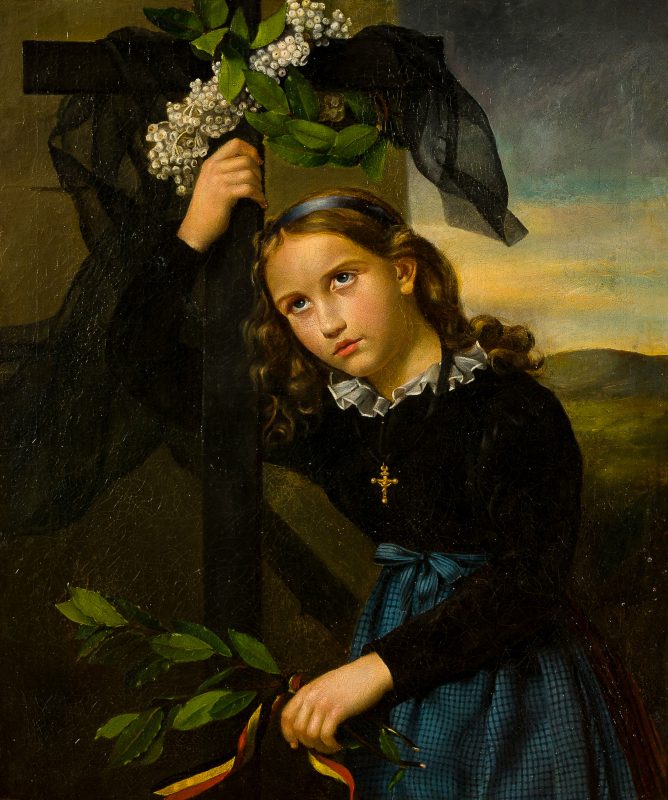 Unbekannter Künstler (19.  Jh.) - Trauerndes Mädchen am Kreuz - Bild 1
