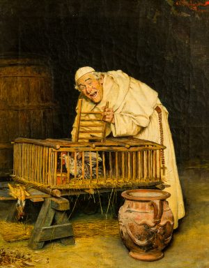 Arnaldo Tamburini (1853 - 1908) - Mönch am Hühnerkäfig - Bild 1