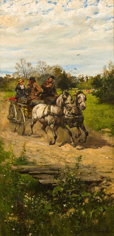 Stanislaw Pomian Wolski (1859 Warschau - 1894 ebenda) - Kutschfahrt im Frühjahr