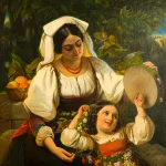 Mutter und Tochter in Tracht der Albaner Berge unter einem Orangenbaum_75609_359-1