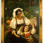 Mutter und Tochter in Tracht der Albaner Berge unter einem Orangenbaum_75609_359-2