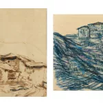 'Schrambach' und Dorf in den Südtiroler Bergen, zwei Alpenansichten_75609_477-1