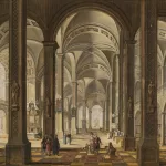 Blick in das Innere einer Kathedrale mit elegant gekleideten Figuren_81210_315-1