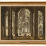 Blick in das Innere einer Kathedrale mit elegant gekleideten Figuren_81210_315-2