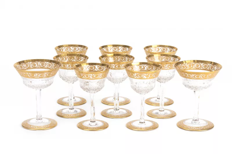 St. Louis Set Likörgläser und Champagnerschalen 'Thistle Gold'