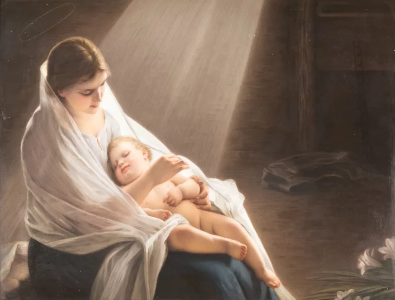 KPM Berlin Porzellanbild 'Madonna mit schlafendem Jesusknaben'