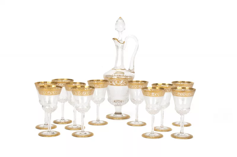 St. Louis Set Weingläser und Weinkaraffe 'Thistle Gold'