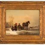 Winterszene mit Familie, Pferd und Hund auf zugefrorenem See_84075_217-2