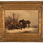Winterszene mit Familie, Pferd und Hund am See_84075_218-2
