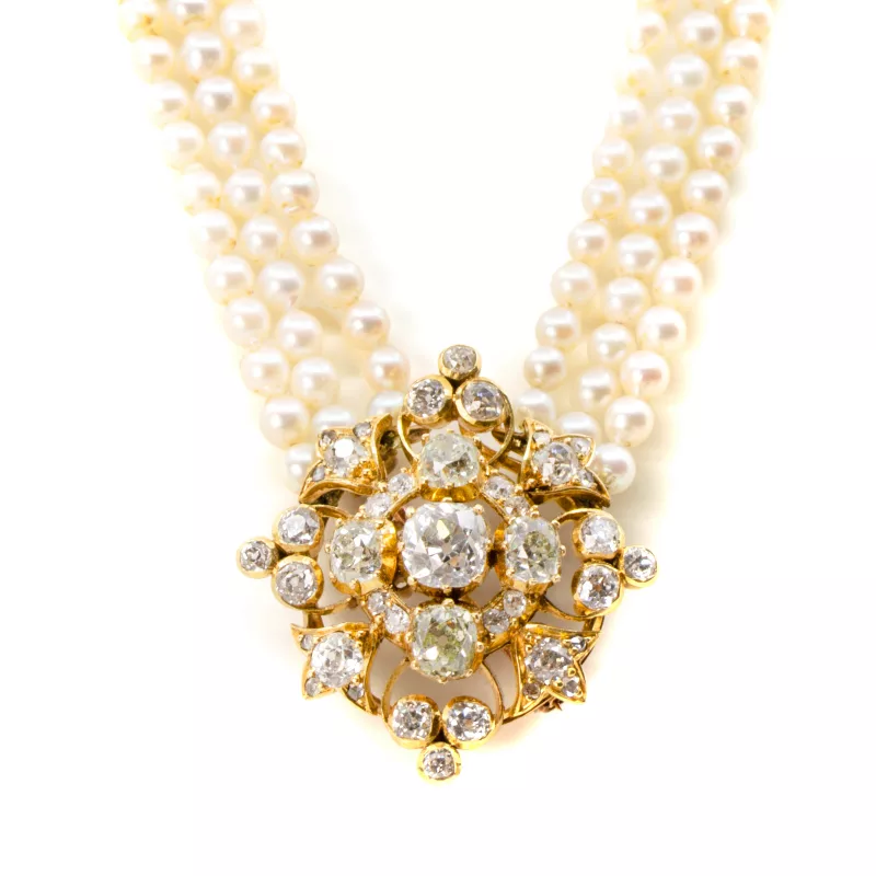 Historisches Diamant-Collier mit Perlen