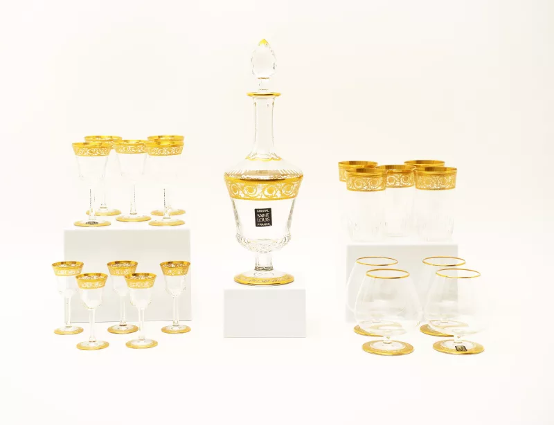 Saint Louis Karaffe und Gläserservice Thistle Gold